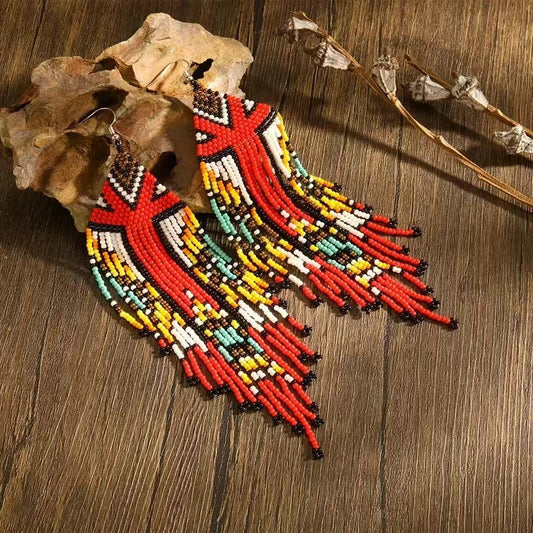 Long Bead Tassel Earrings Hand-woven Bohemian Earrings